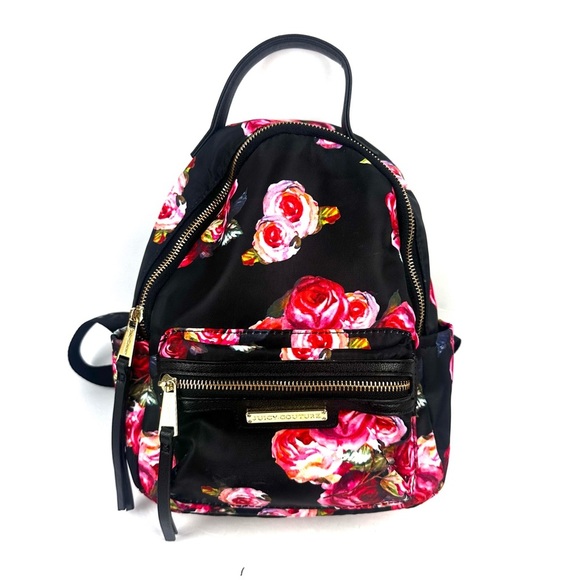 Juicy Couture Handbags - Juicy Couture Backpack Black Romantic Rose Nylon Floral Small Handbag